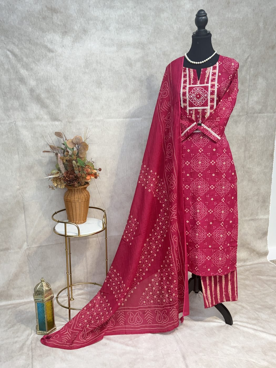 Pure Cotton Bandhani Suit with Cut Dana & Thread Work